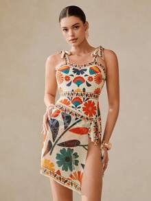 Swim Oasis 1pc Women All-Over Print Twist Front One-Piece Swimsuit And Mini Skirt Set - Multicolor - View 6