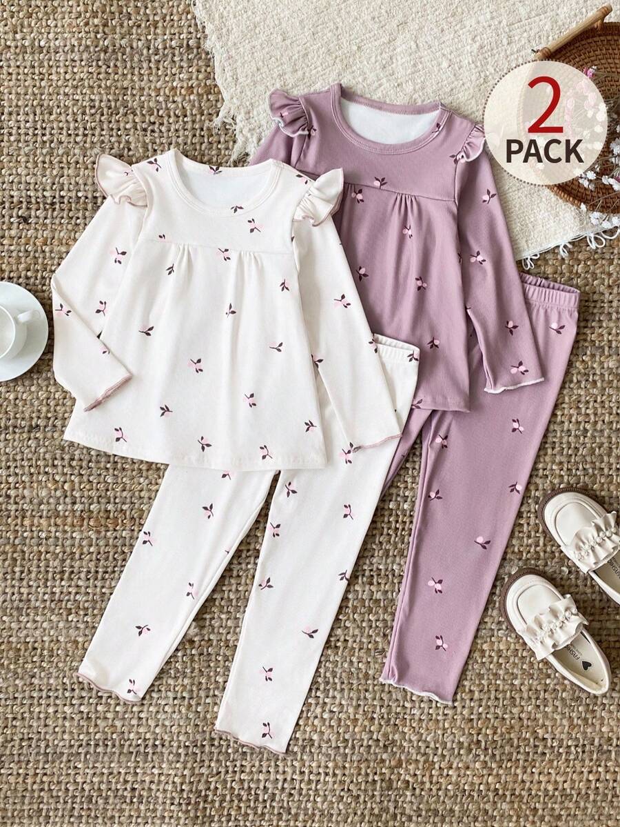 SHEIN 4pcs Baby Girls Autumn Fashion Elegant Sweet Cute Cap Sleeve Long Sleeve Top And Pants Set - Multicolor - View 1