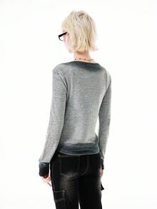 Bloopia Women's Casual Tie-Dye Embroidered Long Sleeve Top, Fashionable For Autumn - Light Grey - View 4