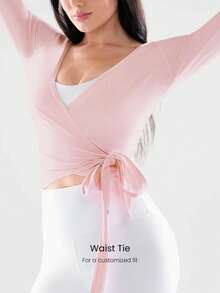 GLOWMODE FeatherFit™ Split Decision 2-In-1 Reversible Wear Buttery-Soft Stretchy Sweat-Wicking Tie-Waist Long Sleeve Top Yoga Pilates Studio Daily Casual Valentine's Day - Baby Pink - View 4