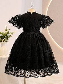 SHEIN Tween Girls' Elegant Lace Party Birthday Princess Dress - Black and White - View 6