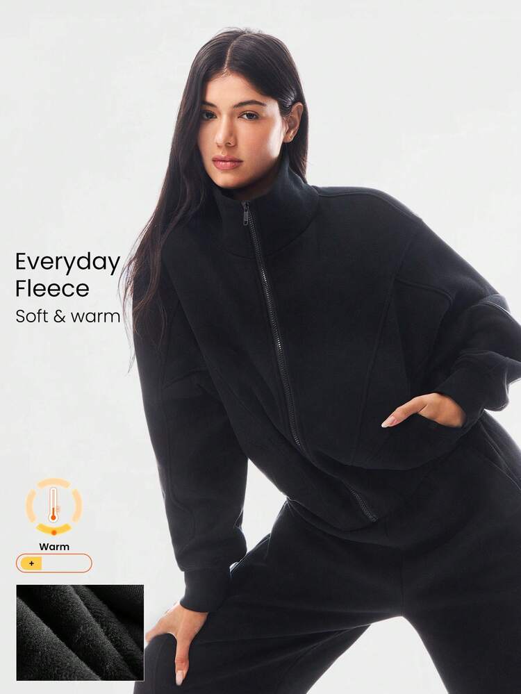 Alltagsfleece Wärmespender Weich Warm Leicht Vorder- und Rückennaht Details Taschen Fledermausärmel Hoher Kragen Reißverschluss Jacke Herbst Winter Alltag Lässig
