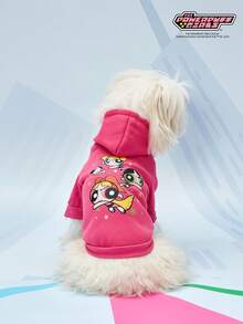 THE POWERPUFF GIRLS X PETSIN 1件可爱卡通大眼睛女孩三人印花宠物帽帽衫玫瑰红休闲风秋冬加厚保暖宠物服装 - 玫紅色 - 查看 7