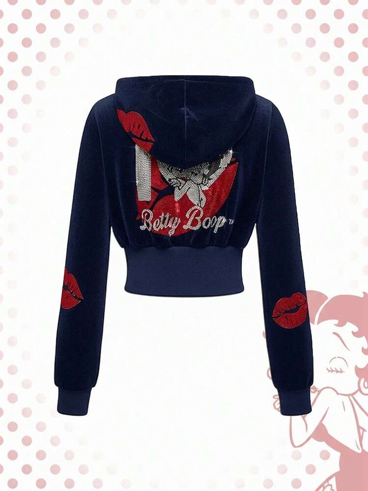 Betty Boop | ROMWE Women's Y2K Velvet Cartoon Character Red Lip
