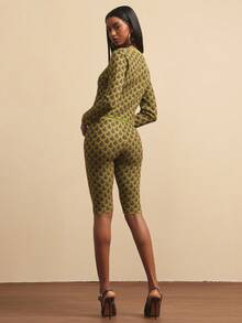 NYA SZN 中腰七分修身紧身裤，口袋设计，格纹印花图案，适合日常休闲、音乐会、生日约会、商务休闲、办公室等场合，秋冬针织弹力女装 - 綠色 - 查看 2