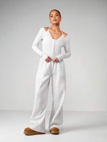 MISSGUIDED 罗纹针织纽扣开衫，蕾丝饰边，后背系带，露肩长袖短款毛衣 - 淺灰色 - 查看 5