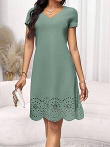 Editum 女士時尚純色中空短袖連衣裙