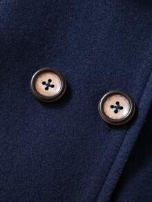 SHEIN Elladie kids Young Girls Black Double-Breasted Ruffled Collar Overcoat - Royal Blue - View 7