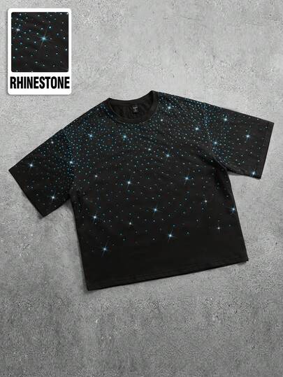 Street Life Maglietta oversize da uomo con diamanti glitterati sfumati