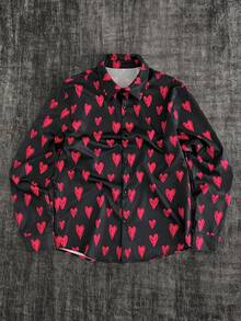 GENTILAND Digital Heart Print Men's Long Sleeve Single-Breasted Casual Shirt - Multicolor - View 1