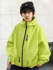 SHEIN Tween Boys' Casual Everyday Versatile Comfortable Letter Graphic Hoodie Lightweight Loose Fit Long Sleeve Jacket