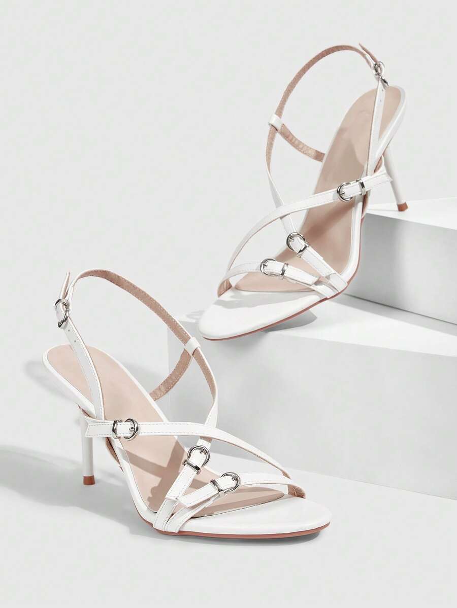 CUCCOO SZL Women's Elegant Commuter Buckle Heeled Sandals - White - View 1