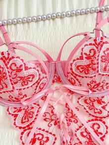 1pc Sexy Lace Criss-Cross Backless Deep V Design Lingerie Set, Romantic & Seductive - Multicolor - View 3