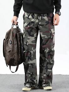 Manfinity Homme Pantaloni da uomo con stampa mimetica per uso quotidiano - Verde militare - Visualizzare 7