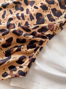 3件套少女圆领短袖修身不对称下摆T恤，黑色、白色、豹纹印花，夏季休闲上衣