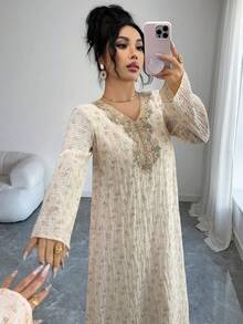 Yasmyna Women's Casual Daily Dress Kaftan Jalabiya Dress - Yellow - View 6