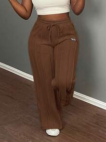 Slaydiva Casual Grey Loose Fit Straight Leg Pants - Brown - View 1