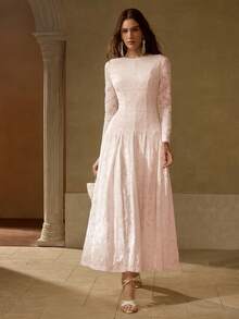 MOTF PREMIUM WOMEN'S LONG SLEEVE LACE STRUCTURED COCKTAIL DRESS - Pink - View 6