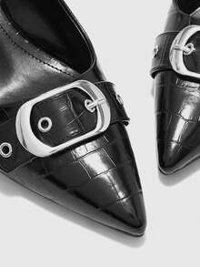 CUCCOO BIZCHIC Women's Pointed Toe Buckle Design Elegant High Heels, Suitable For Daily Commute - Black - View 8