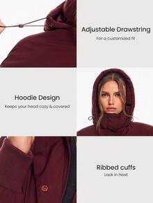 GLOWMODE 温暖拥抱丝滑防风罗纹袖口下摆宽松连帽羽绒飞行夹克秋冬户外日常休闲装 - 酒紅色 - 查看 4