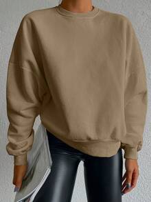 RueChic Solid Drop Shoulder Sweatshirt - Apricot - View 4
