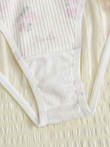 SHEIN 1条纯真花卉蕾丝无裆内裤，性感设计，适合年轻女性 - 白色 - 查看 4