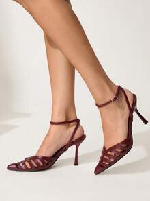 CUCCOO CHICEST 女士尖头镂空扣设计时尚优雅高跟鞋 - 酒紅色 - 查看 8