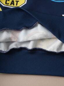 Felix The Cat X SHEIN Tween Boy Casual Everyday Commute Fashion Street Cute Cartoon Letter Print Sweatshirt, Spring/Autumn - Navy Blue - View 10