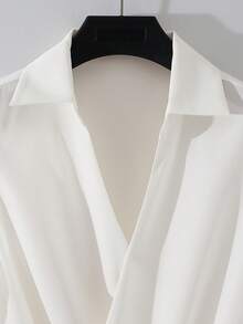 Franclia Fashionable Lapel Sleeveless White Shirt With Belt, Waist Cinched, Women's Spring/Summer Stylish Blouse - White - View 5