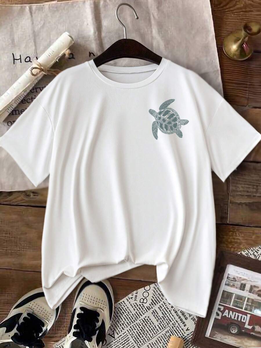 INAWLY Áo thun họa tiết rùa và chữ EZwear dáng rộng thoải mái, phù hợp cho bãi biển mùa hè, Malibu, lướt sóng, kỷ niệm lặn biển, áo thun họa tiết bãi biển Seattle dành cho nữ - trắng - Xem 1