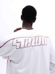 Áo thun dài tay dáng rộng SUMWON dành cho nam, thiết kế phối màu tương phản, cổ tròn, chất liệu cotton trơn. - trắng - Xem 5