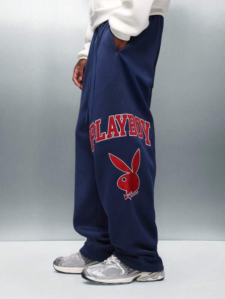 PLAYBOY X SUMWON Drop Crotch Wide Leg Sweatpants With Logo Print