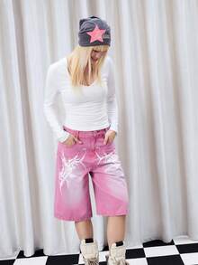 Damskie różowe dżinsowe szorty w stylu vintage, streetwear z lat 2000, odpowiednie na jesień i zimę, gotyckie szorty, graficzne szorty, szorty koncertowe, szorty emo, różowe szorty jeansowe, różowe szorty casualowe, szerokie szorty damskie, długie szorty, dżinsowe szorty damskie Y2k, kowbojskie szorty dla kobiet, wiosenne szorty dla kobiet, urodzinowe szorty dla kobiet, karnawałowe - Różowy - Zobacz 4