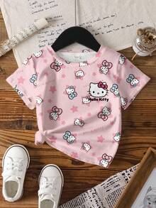 HELLO KITTY AND FRIENDS | SHEIN 少女可爱卡通星星字母印花短袖T恤，休闲日常通勤 - 白色 - 查看 7