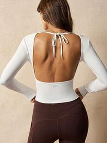 VARSIVA Damska koszulka sportowa z długim rękawem i odkrytymi plecami w jednolitym kolorze, z wiązaniem