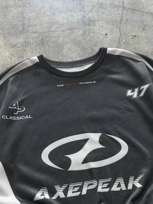 AXEPEAK 男士字母图案圆领长袖卫衣搭配抽绳阔腿裤休闲套装 - 深灰色 - 查看 4