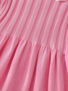 Young Girl Colorblock Peter Pan Collar Long Sleeve Cute Knitted Dress, Autumn/Winter - Pink - View 7