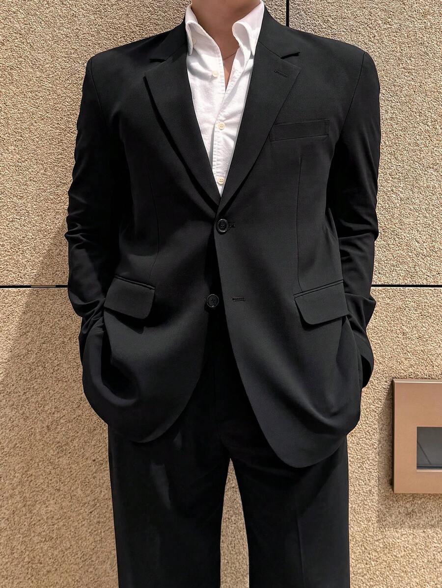 DAZY Men's Loose Solid Black Suit Jacket, Suitable For All Seasons - Black - View 1