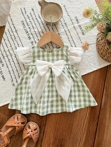 SHEIN LMoss Kids 可爱甜美撞色蝴蝶结短袖上衣 - 彩色 - 查看 5