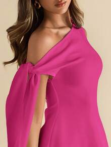 SHEIN BAE 女士不对称肩带系带修身优雅A字裙摆半身裙，黑色 - 玫紅色 - 查看 6