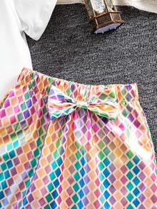 Sparklyn 2pcs/Set Toddler Girls' Cute Printed Short Sleeve Round Neck T-Shirt + Printed Skirt Casual Versatile Spring/Summer Outfit Skirt Summer Sets For Girls Kid Set Skirt And T Shirt Birthday Outfits For Girls Skirt Girl Shirt And Skirt Set Rainbow Skirt Kids - Multicolor - View 4