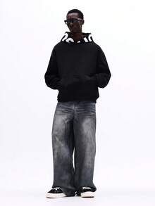 SUMWON Áo hoodie dài tay màu đen in chữ trắng nổi bật, kiểu dáng thường ngày năng động, phù hợp cho phong cách đường phố. - màu đen - Xem 8