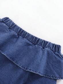Modna, jeansowa mini spódniczka w stylu Sweet Cake dla nastolatek, odpowiednia na wiosnę, lato, jesień i zimę. Średnio sprany denim w kolorze niebieskim, modny styl uliczny Y2K, uroczy i uroczy wzór, warstwowy, falbaniasty dół z kokardką, elastyczny pas, miękka i elastyczna bawełna z efektem denimu, uniwersalna na co dzień, na imprezę, do szkoły i do pracy. Nowość na jesień/zimę. - Średni jeans - Zobacz 5