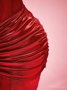 SHEIN ICON 加大码性感紧身红色绷带连衣裙，优雅浪漫，适合情人节、约会和派对穿着 - 紅色 - 查看 6