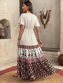 EMERY ROSE 女士度假休闲印花拼接连衣裙 - 彩色 - 查看 2