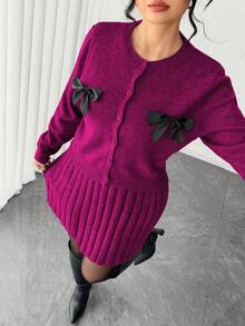 Elenzga Đầm không tay thanh lịch dành cho nữ kèm áo khoác cardigan dài tay, bộ đồ dệt kim dáng rộng cỡ lớn, trang phục áo khoác ngoài, bộ đồ mùa đông - Màu đỏ tím - Xem 6