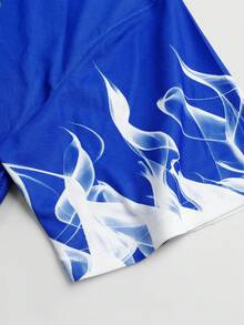 ROMWE MEN Anime 男士休闲运动风足球龙印花 Polo 衫 - 藍色 - 查看 5