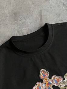 AXEPEAK Camiseta de verano de manga corta y cuello redondo para hombres con diseño de cruz versátil y de moda - Negro - Ver 7
