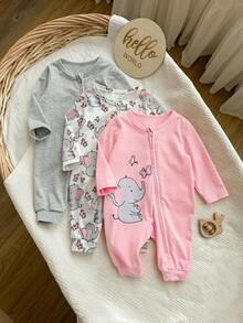 Newborn Baby Girl Casual Cute Cartoon Pattern Knitted Long Sleeve Romper Pajamas - Multicolor - View 5