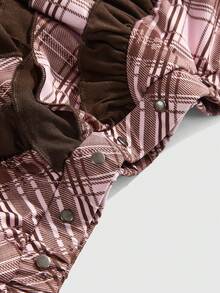 ROMWE Kawaii Cute Sweet Pink Plaid Patchwork Lace Trim Cake Skirt For Women - Multicolor - View 3